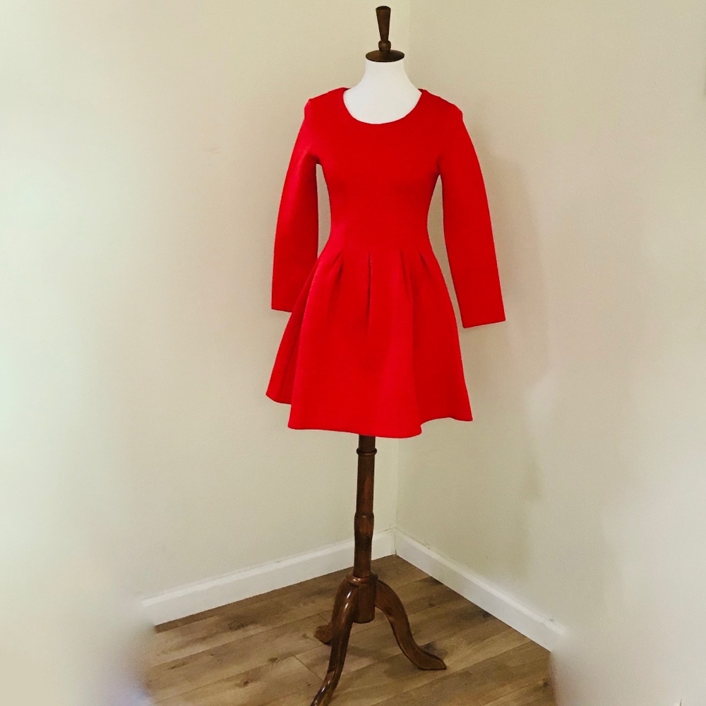 Crew Neck Long Sleeve Elegant Midi Dress